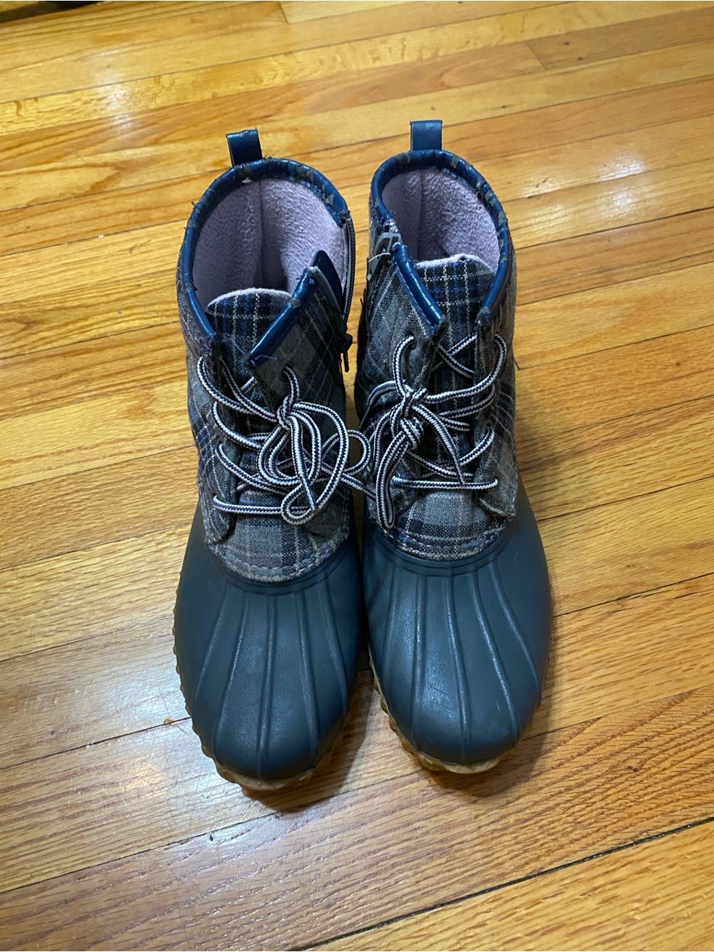 Portland Waterproof Duck Boots in Navy and Plaid